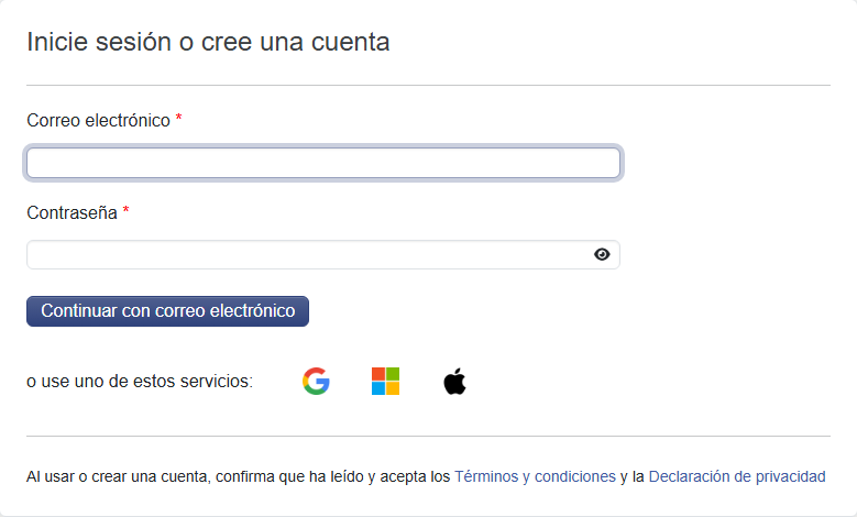 Formulario de inicio de sesión