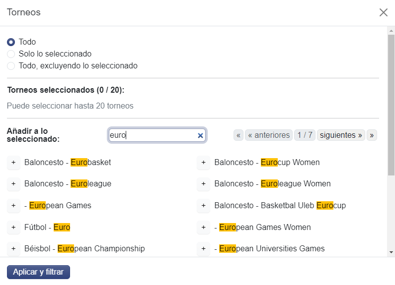 Filtro de torneos