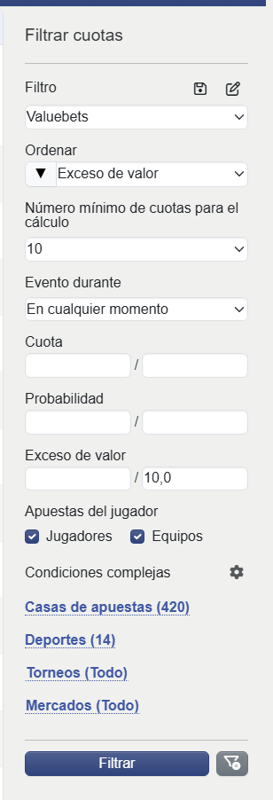 Valuebets filter